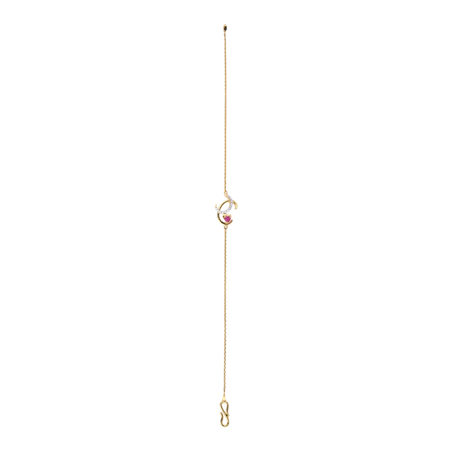 Crescent Moon Gold Necklace with Ruby Heart & Diamond Accents – Celestial Charm Pendant (1/52855)