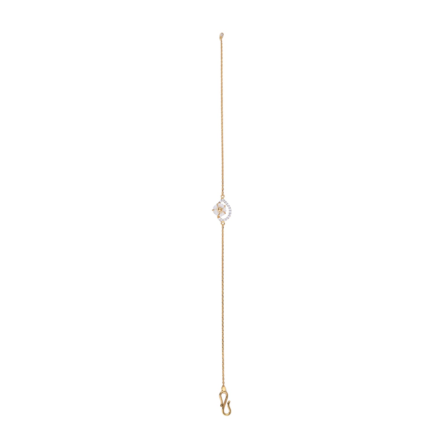 Mother of Pearl Floral Gold Necklace – Delicate Diamond Lariat Pendant (1/52891)