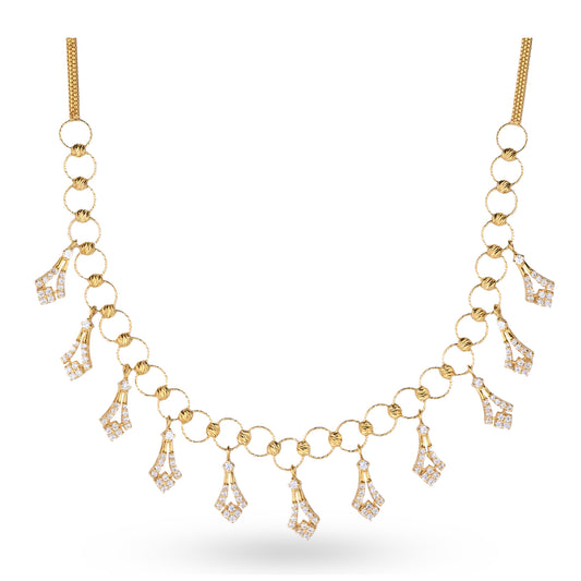 Contemporary Gold Drop Necklace Set with Diamond Accents – Designer Festive Jewellery (N_FN2)