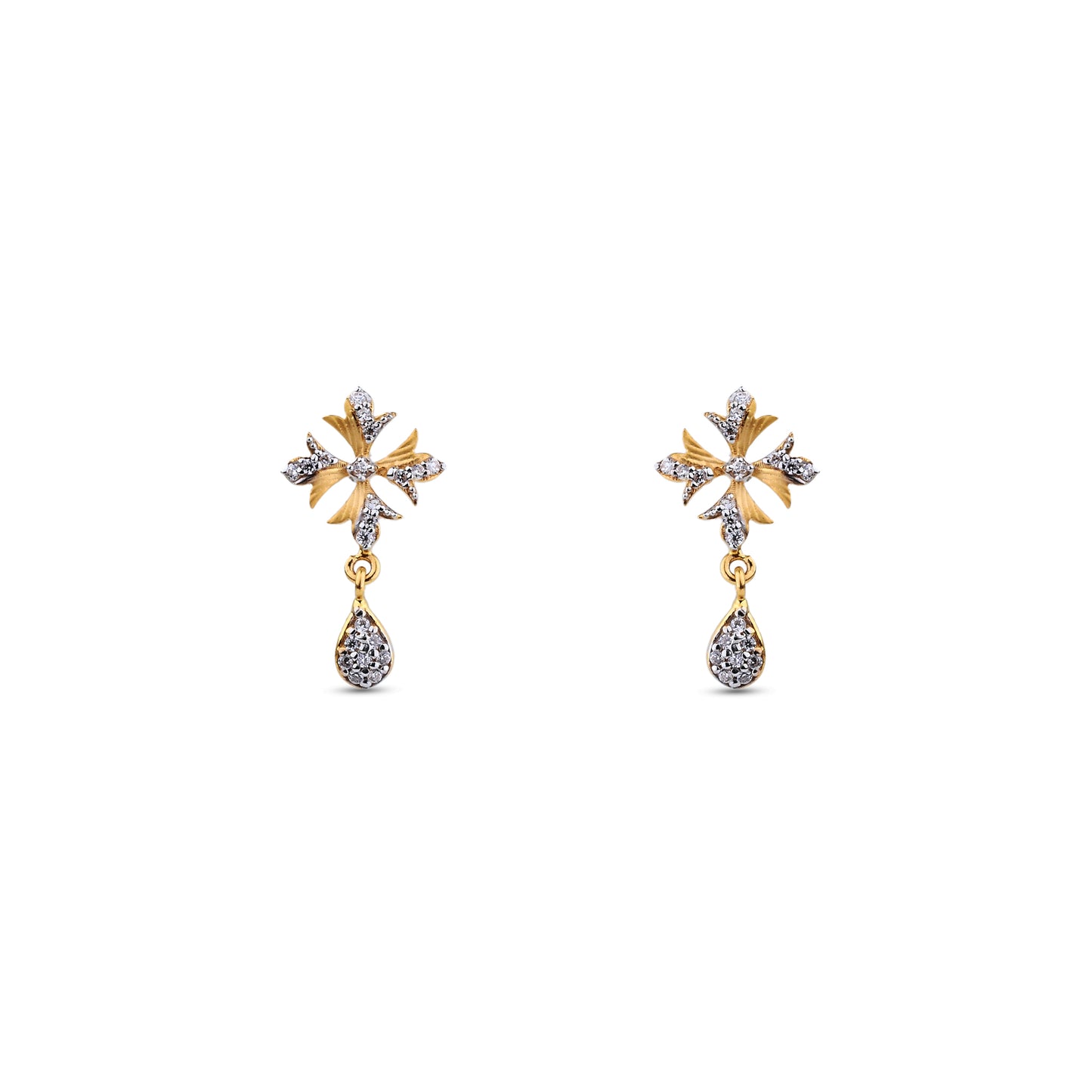 Floral Gold Necklace with Diamond Drop – Elegant Cross-Shaped Pendant (1/52816)