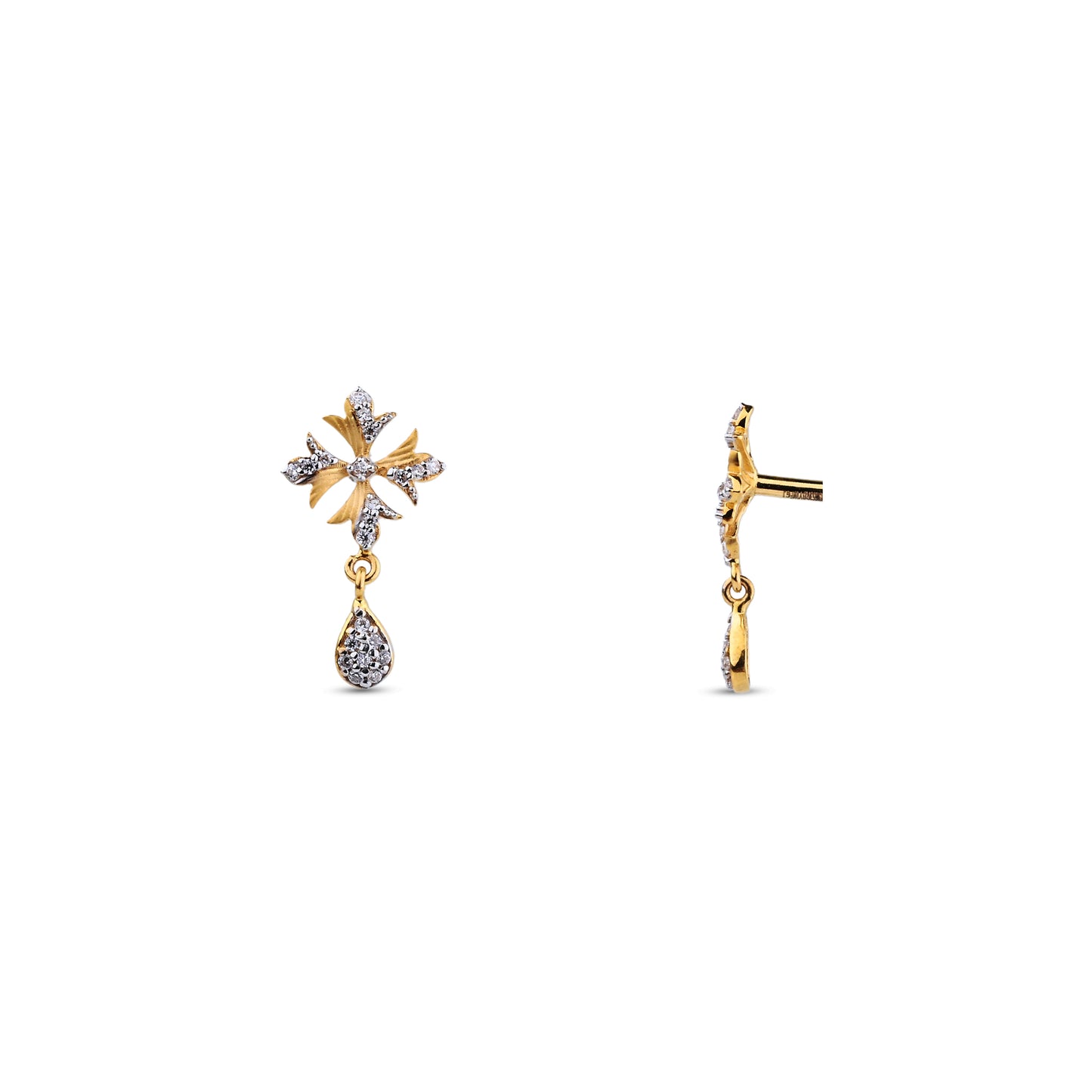 Floral Gold Necklace with Diamond Drop – Elegant Cross-Shaped Pendant (1/52816)