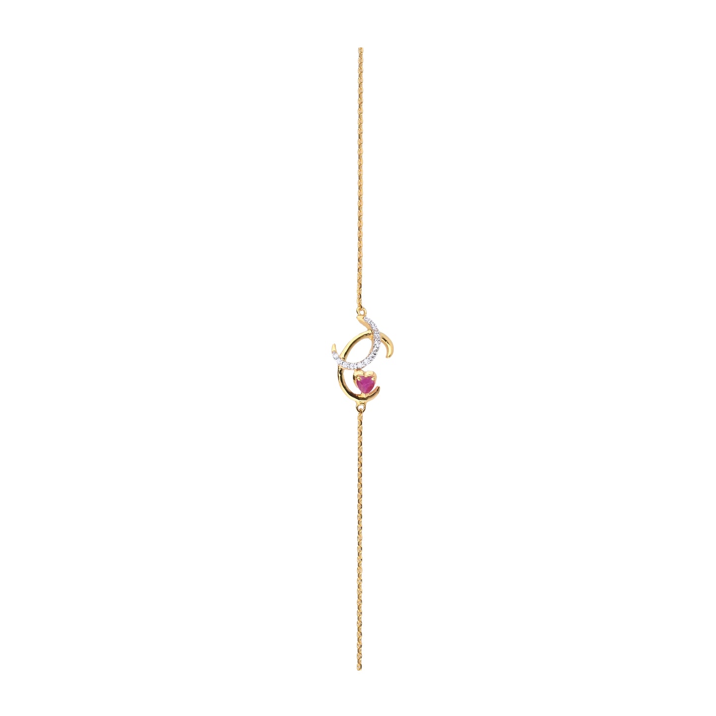 Crescent Moon Gold Necklace with Ruby Heart & Diamond Accents – Celestial Charm Pendant (1/52855)