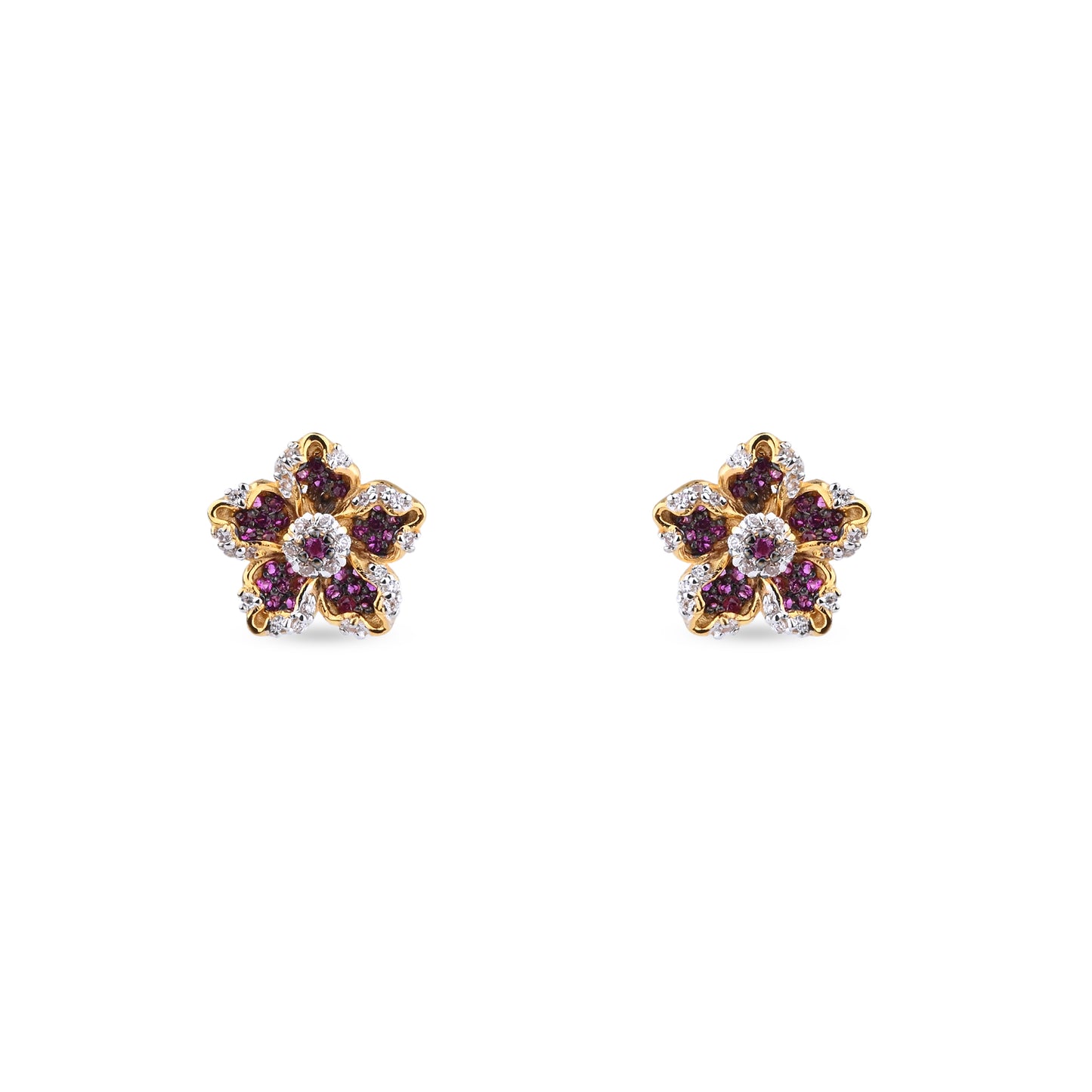 Floral Gold Necklace with Purple Gemstones – Vibrant Flower Pendant (1/52870)
