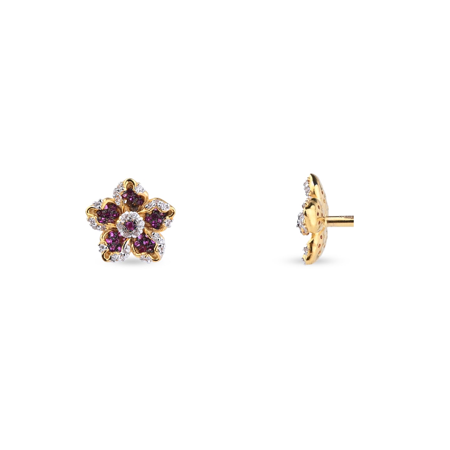 Floral Gold Necklace with Purple Gemstones – Vibrant Flower Pendant (1/52870)