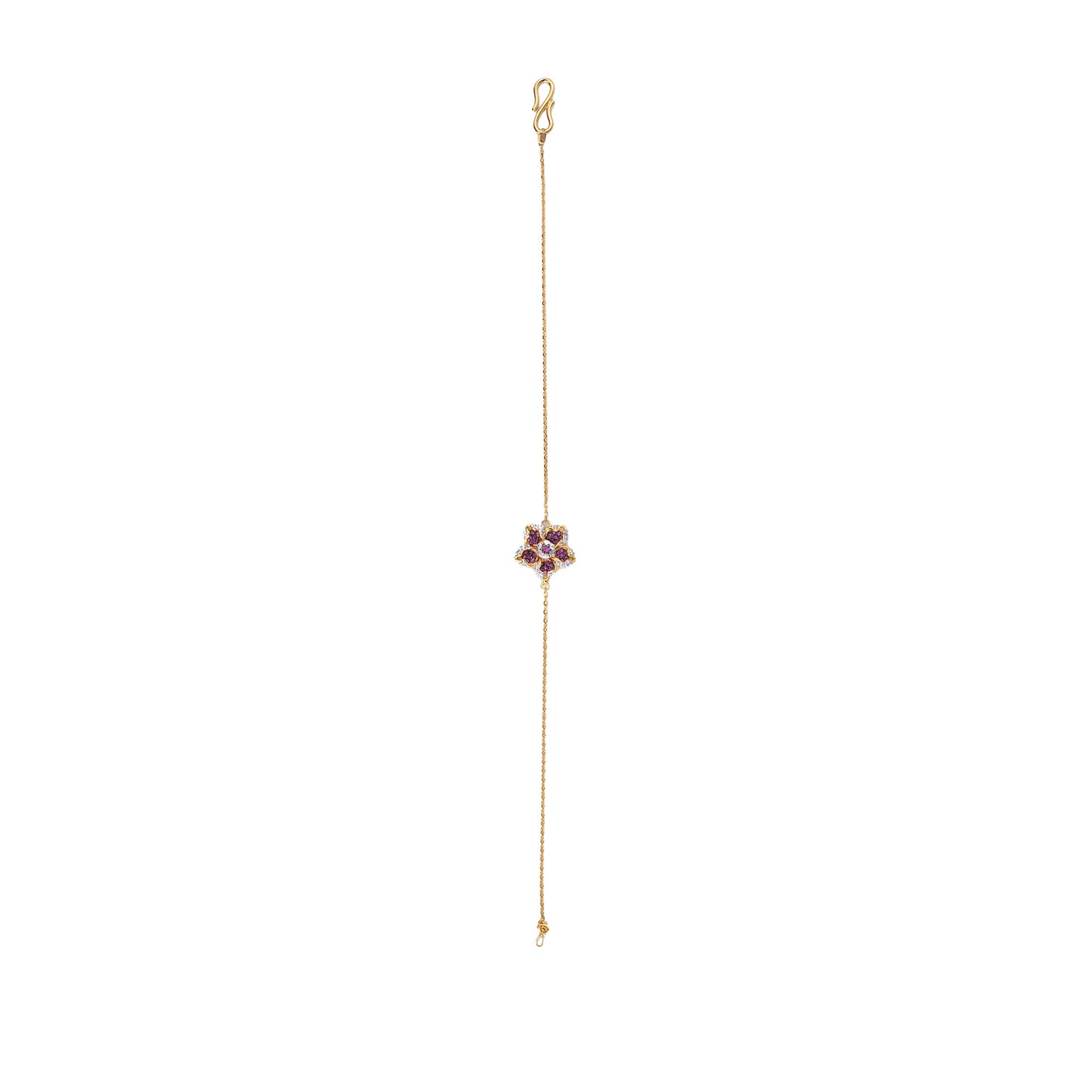 Floral Gold Necklace with Purple Gemstones – Vibrant Flower Pendant (1/52870)