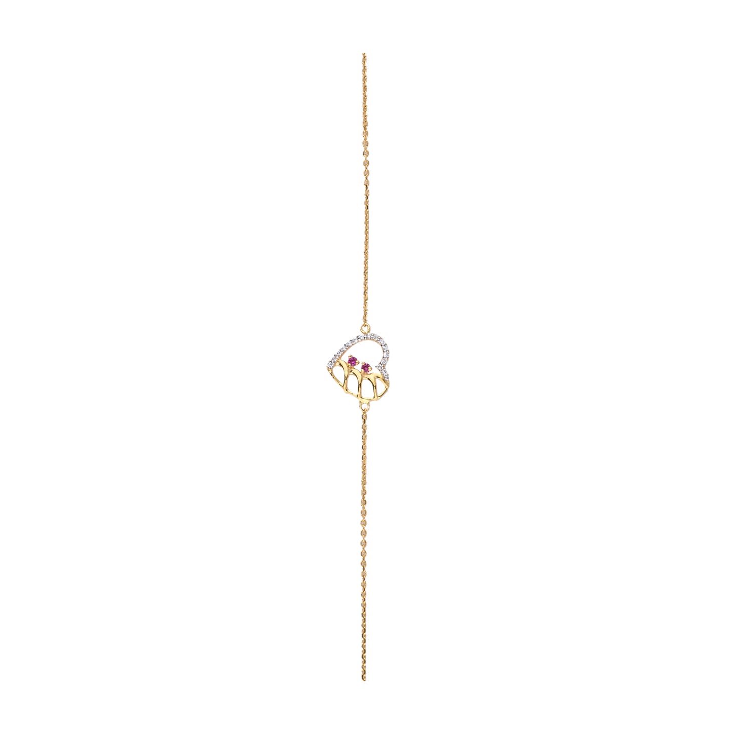 Heart Gold Necklace with Ruby & Diamond Accents – Modern Openwork Pendant (1/52871)