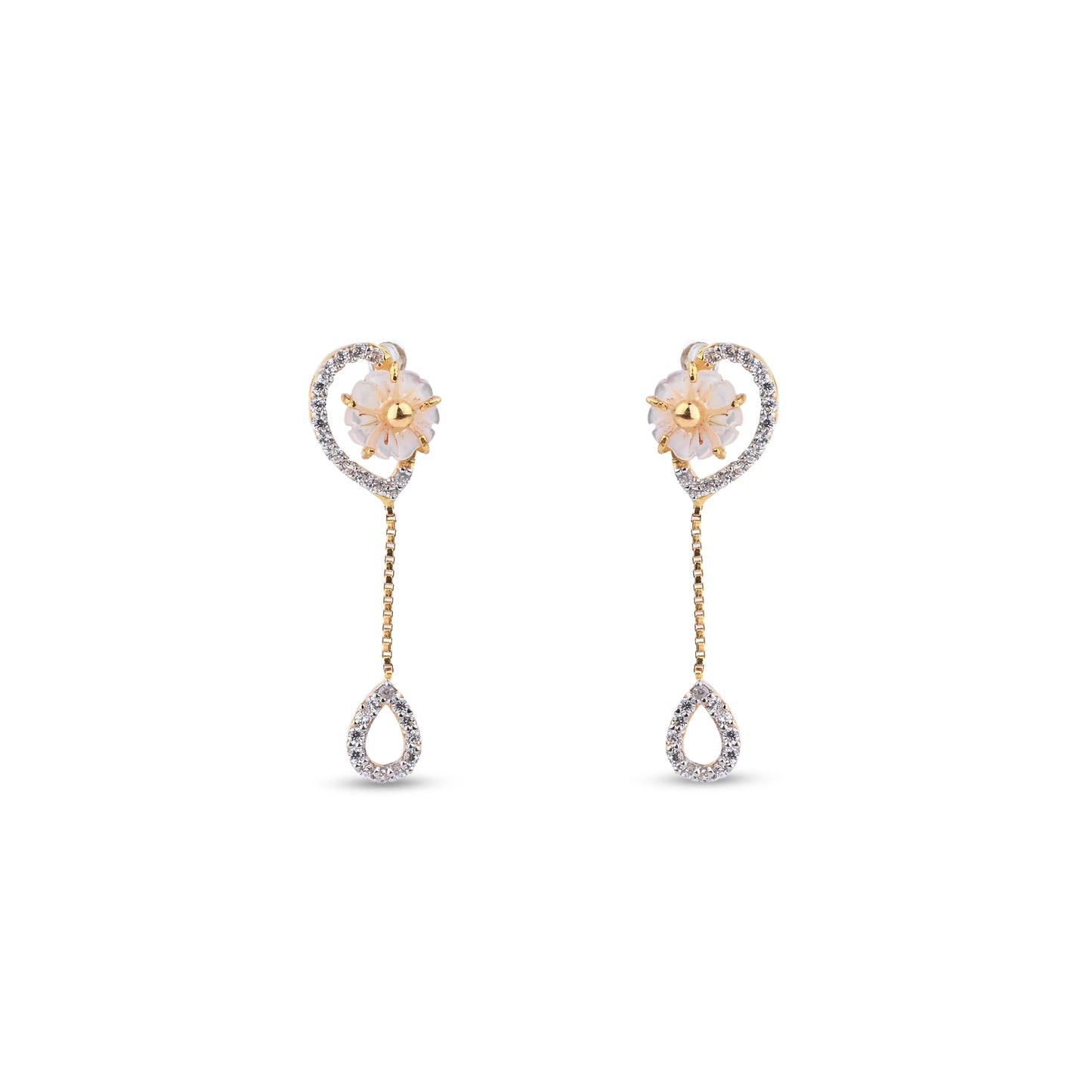 Mother of Pearl Floral Gold Necklace – Delicate Diamond Lariat Pendant (1/52891)