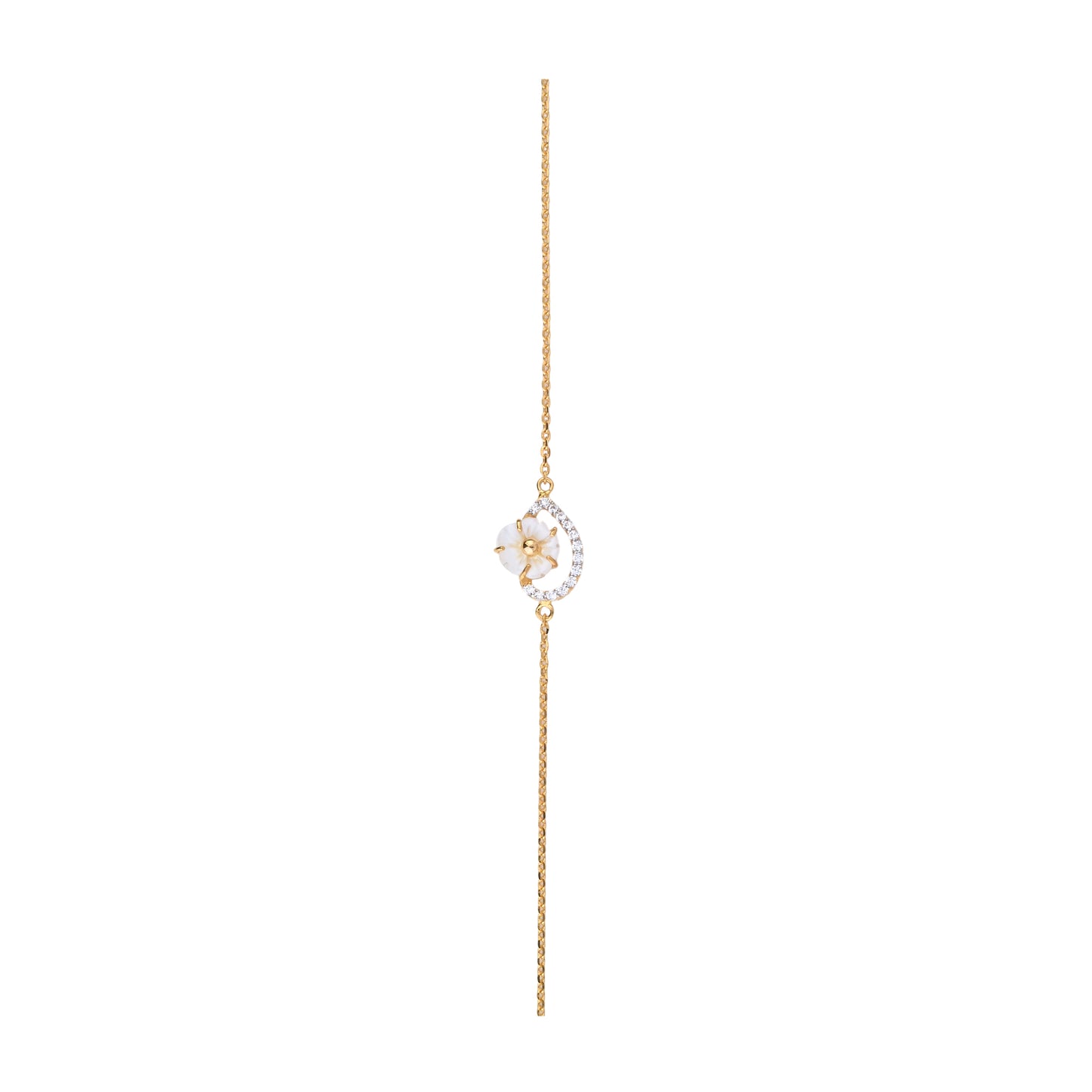 Mother of Pearl Floral Gold Necklace – Delicate Diamond Lariat Pendant (1/52891)