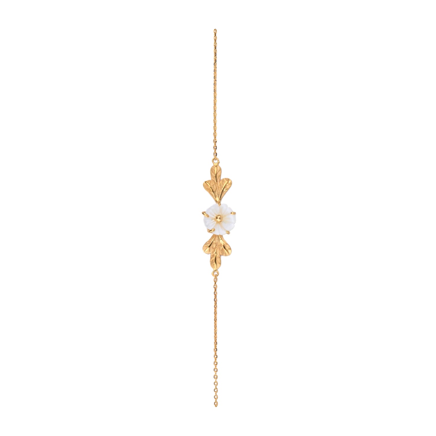 Mother of Pearl Floral Gold Necklace – Dual Bloom Pendant with Gold Accents (1/52892)