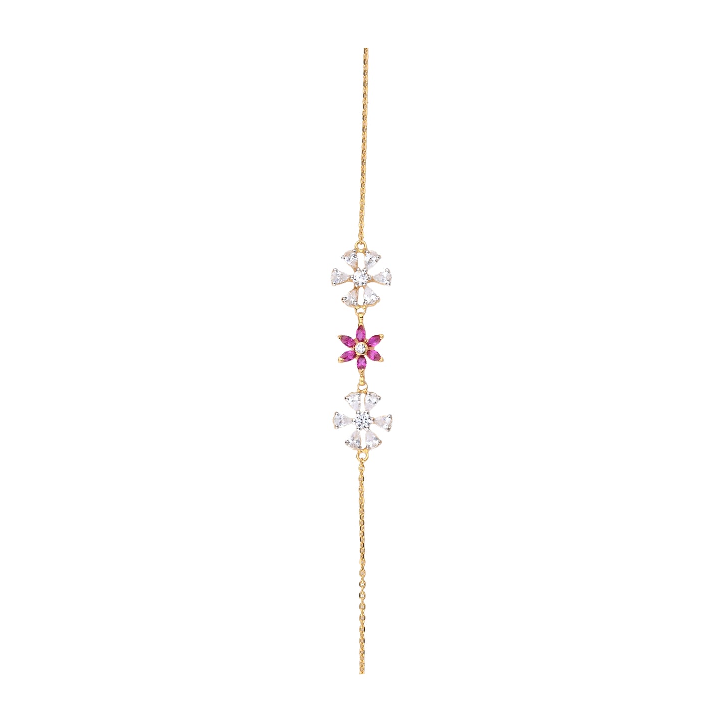 Floral Gold Necklace with Ruby & Diamond Accents – Dazzling Blossom Pendant (1/52922)