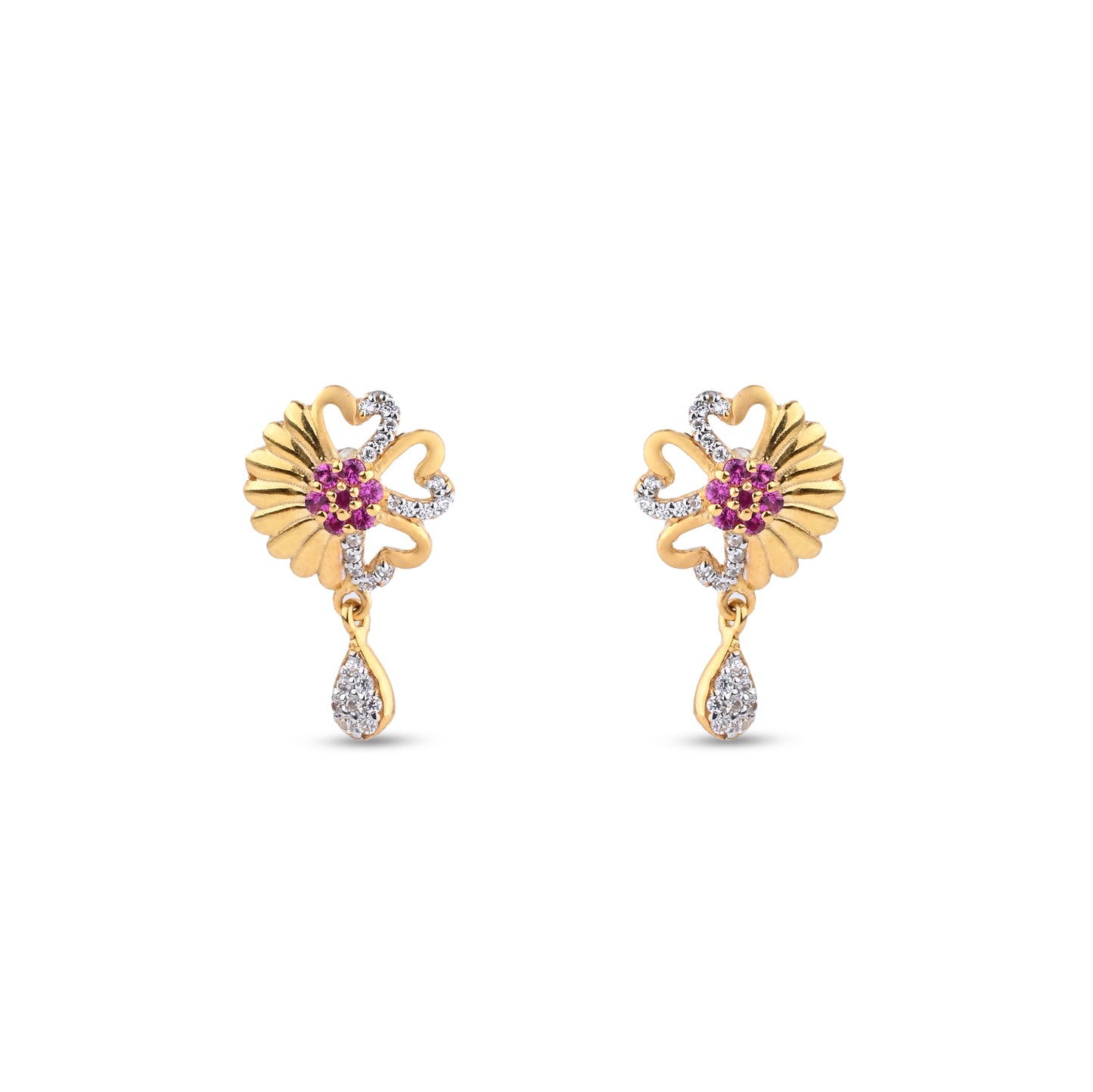 Abstract Floral Gold Necklace with Ruby & Diamond Accents – Artistic Pendant (1/53604)