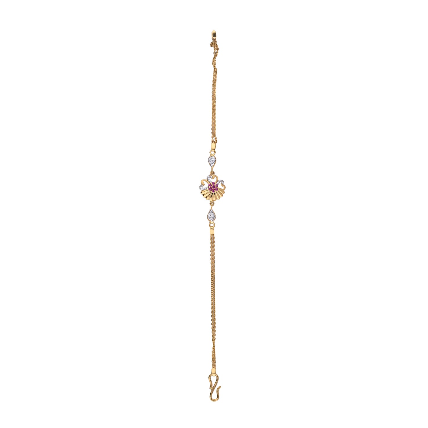 Abstract Floral Gold Necklace with Ruby & Diamond Accents – Artistic Pendant (1/53604)