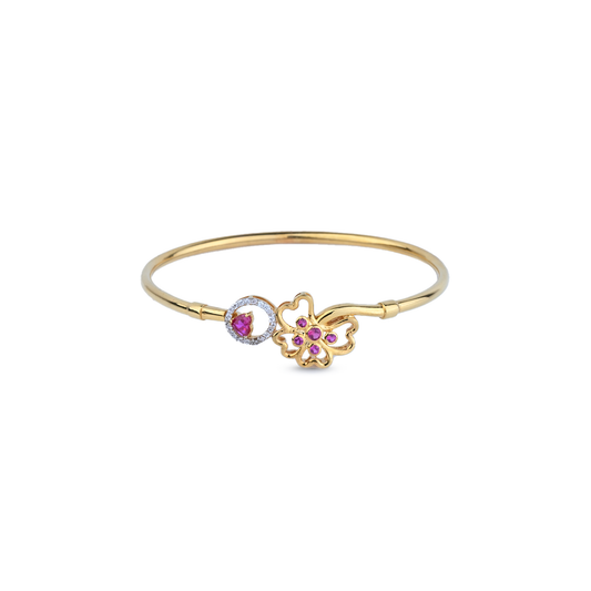 Asymmetrical Gold Bangle with Ruby and Diamond Accents – Romantic Open Designer Bangle (1/54282)