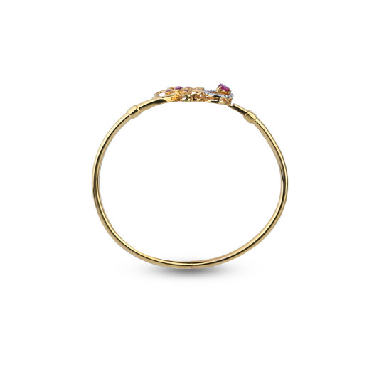 Asymmetrical Gold Bangle with Ruby and Diamond Accents – Romantic Open Designer Bangle (1/54282)