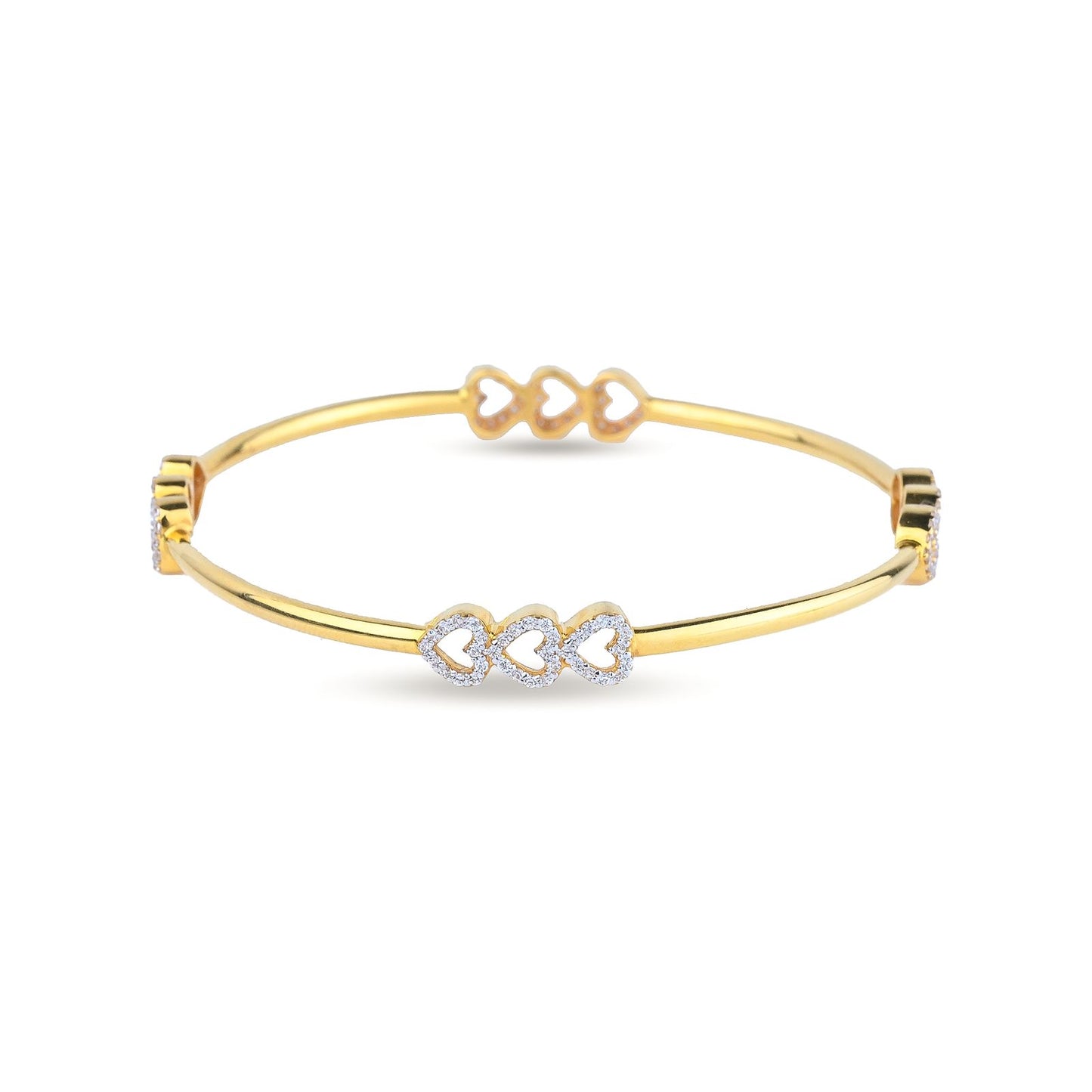 Triple Heart Gold Bangle with Diamond Accents – Romantic Minimalist Bangle Pair 1 (1/53948)