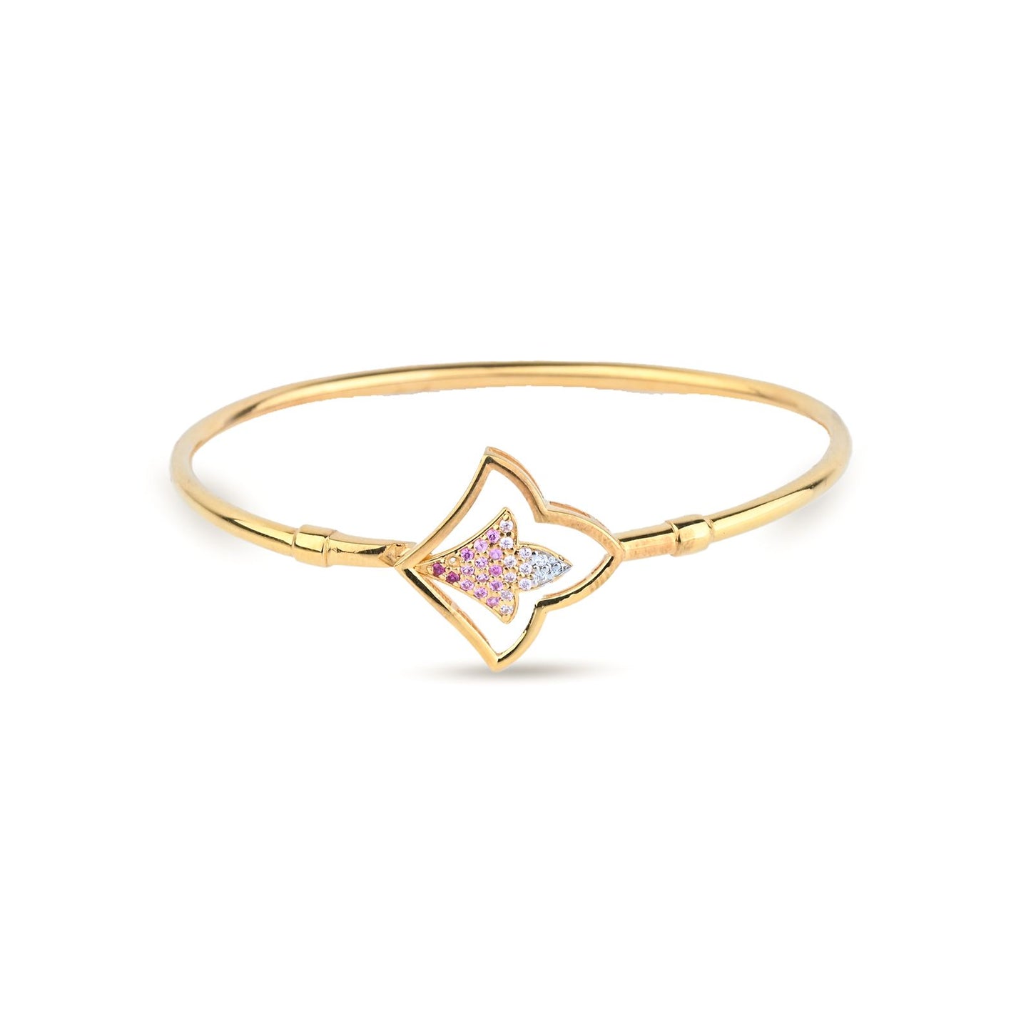 Contemporary Floral Gold Bangle with Pink & White Stones – Modern Statement Bangle(1/54279)