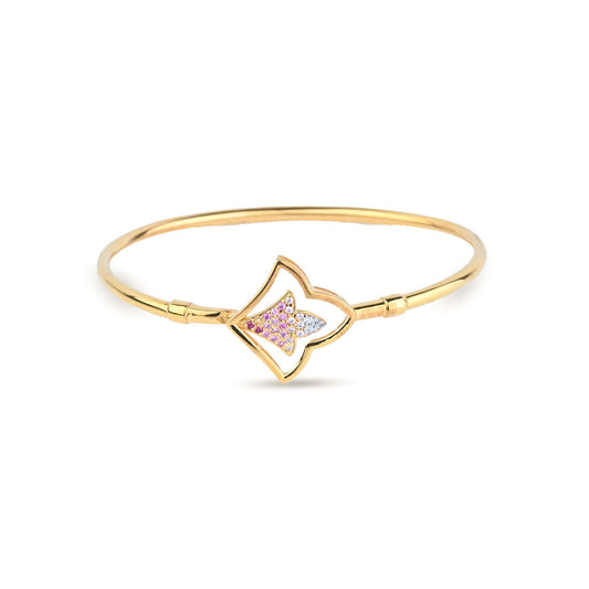 Contemporary Floral Gold Bangle with Pink & White Stones – Modern Statement Bangle(1/54279)