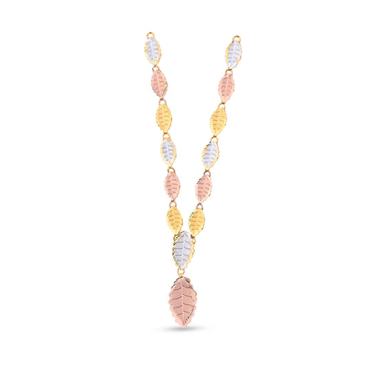 Tricolor Leaf Gold Necklace – Elegant Nature-Inspired Pendant for Festive Wear (CR_NK4)