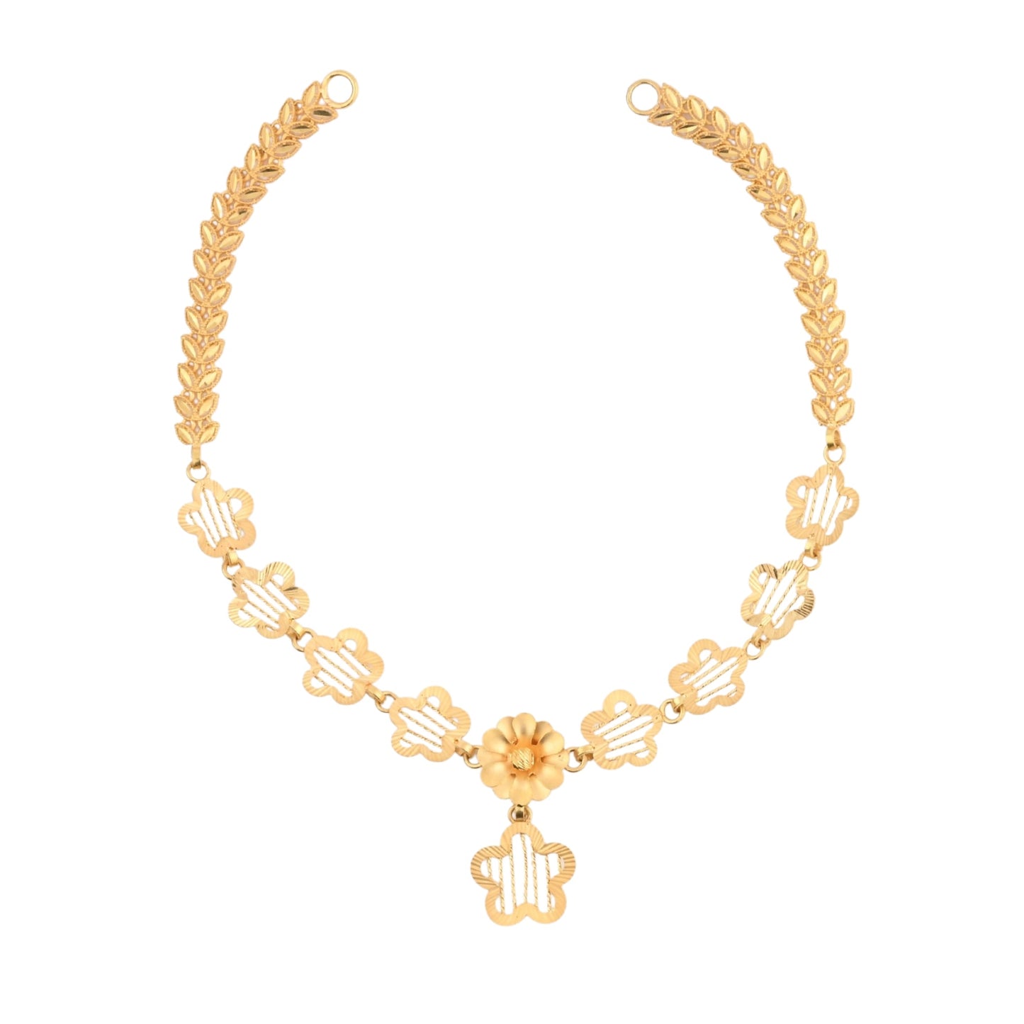 Filigree Floral & Leaf Gold Necklace – Traditional Ethnic Designer Jewelry (CR_NK5)