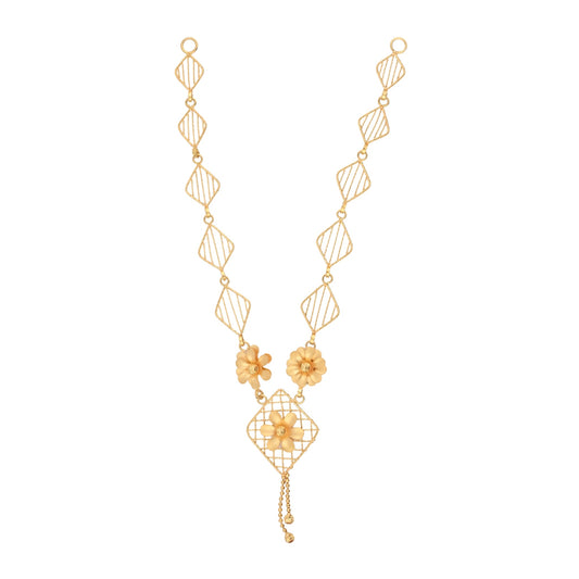 Floral Filigree Gold Necklace – Traditional Designer Necklace with Blossom Details (CR_NK8)