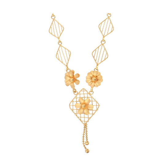 Floral Filigree Gold Necklace – Traditional Designer Necklace with Blossom Details (CR_NK8)