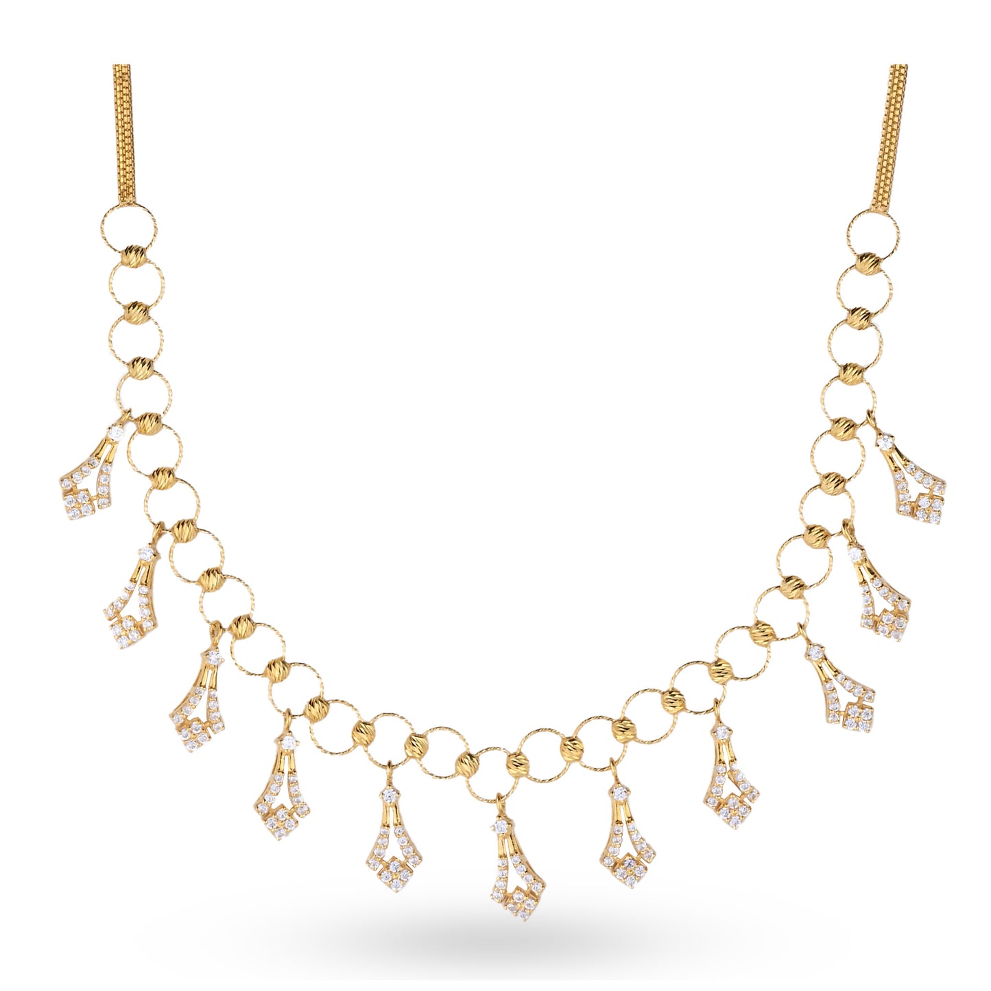 Contemporary Gold Drop Necklace with Diamond Accents – Designer Festive Jewelry (N_FN2)