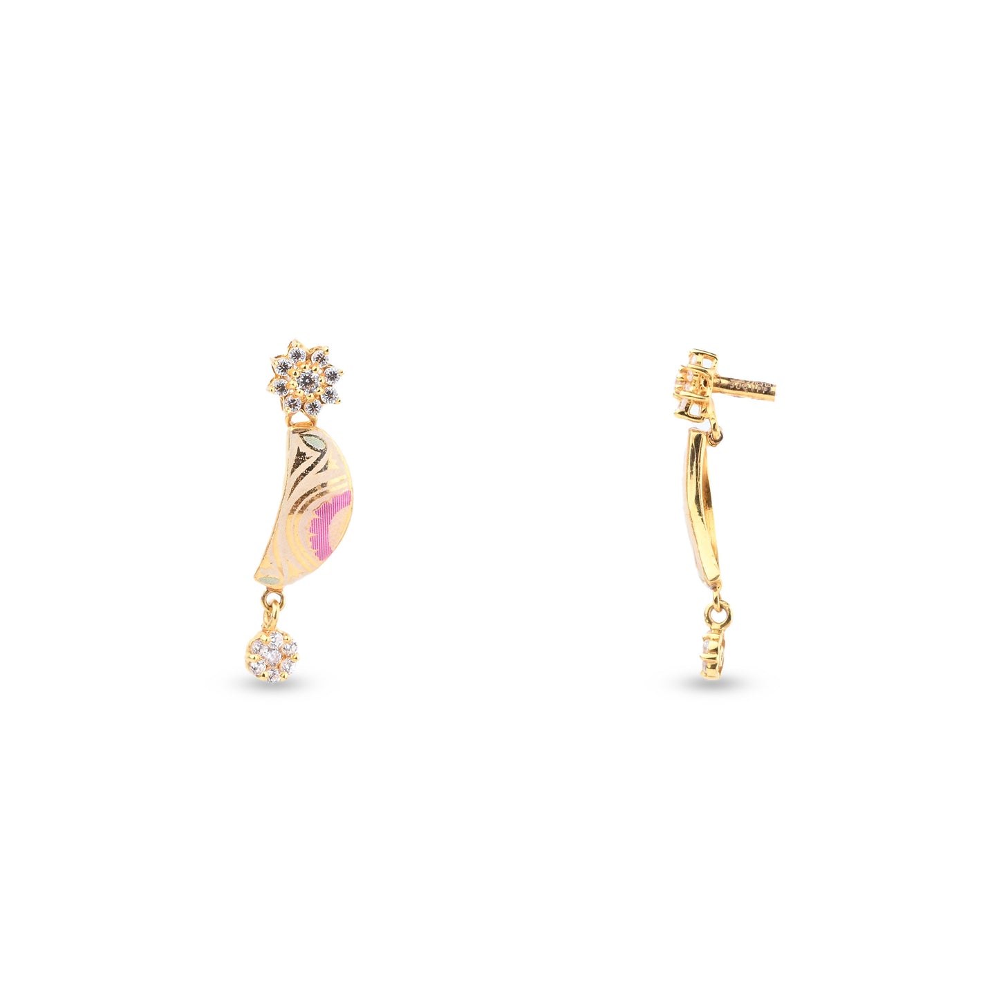 Floral Motif Gold Necklace with Diamond Drops – Festive Designer Statement (N_PMN1)